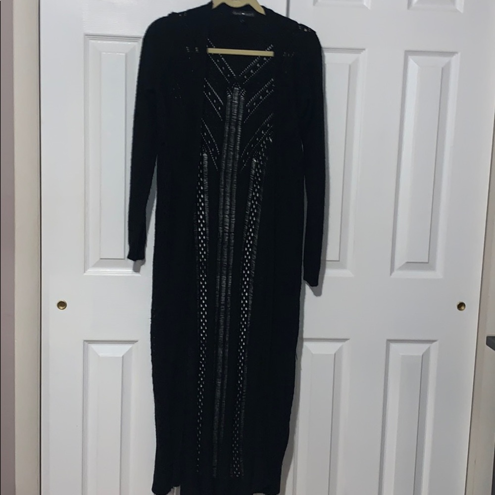 Black distressed long cardigan